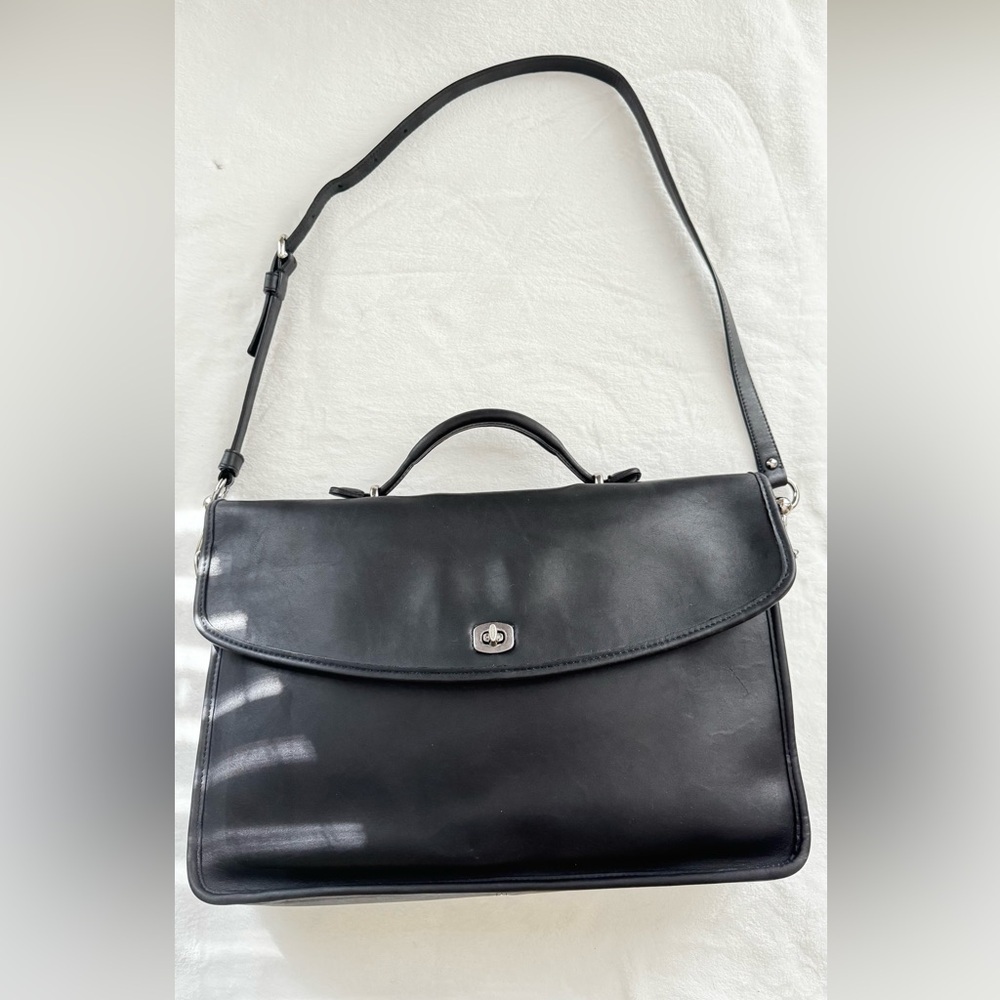 Coach Vintage Lexington Black Smooth Leather Briefcase Crossbody Bag
